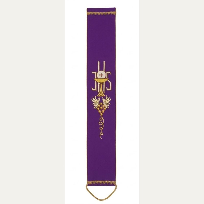 Szarfa do dzwonka liturgicznego fioletowa IHS – haft eucharystyczny