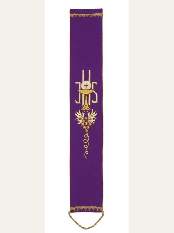 Szarfa do dzwonka liturgicznego fioletowa IHS – haft eucharystyczny