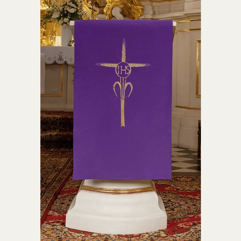 Lektorium/welon haftowany na ambonę IHS - kolory liturgiczne