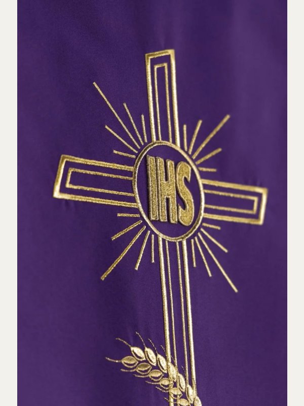 Lektorium/welon na ambonę, haftowany krzyż i napis IHS (kolory liturgiczne) 2