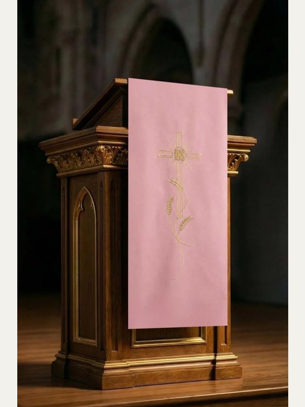 Lektorium/welon na ambonę, haftowany krzyż i napis IHS (kolory liturgiczne) 9