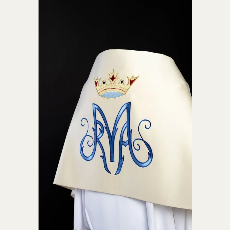 Welon liturgiczny Maryjny haftowany, ecru satyna
