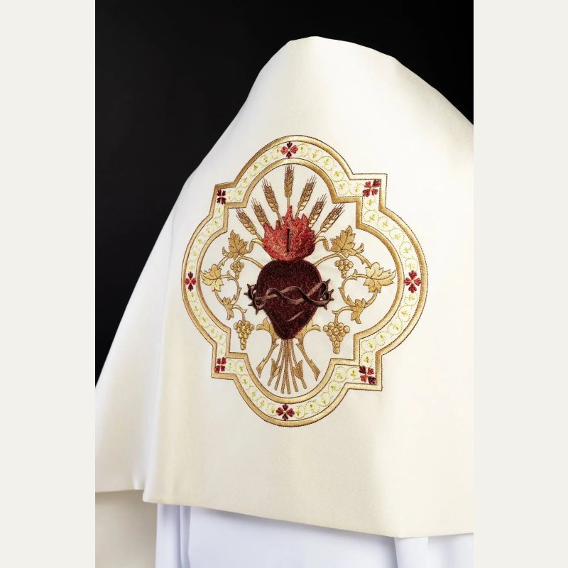 Welon liturgiczny Serce Pana Jezusa haftowany, ecru satyna