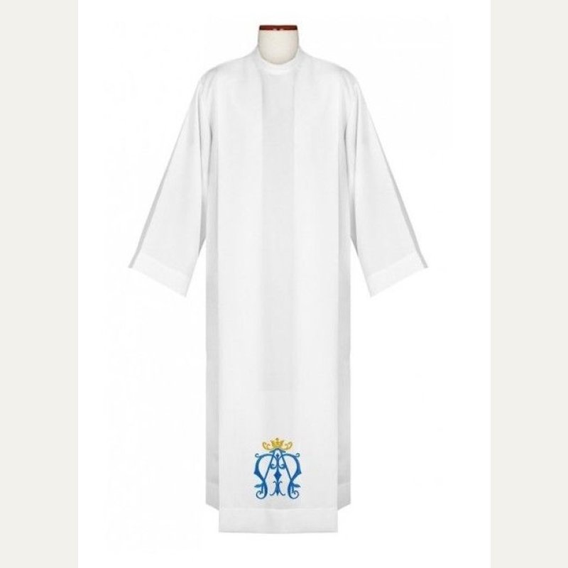 Alba kapłańska haftowany emblemat maryjny