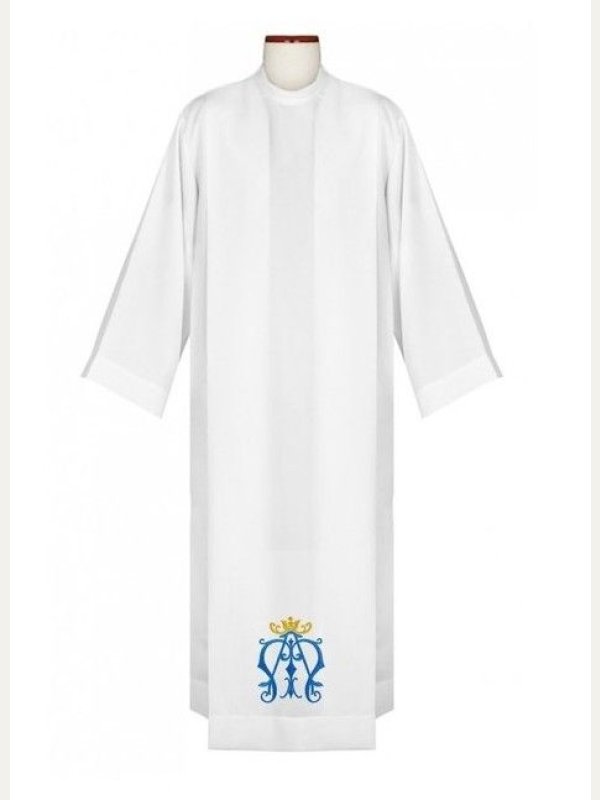 Alba kapłańska haftowany emblemat maryjny