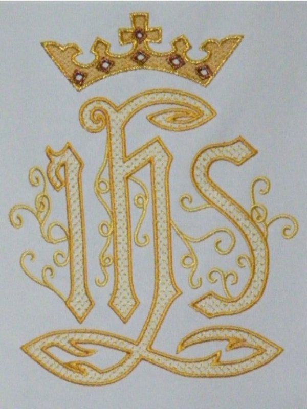 Biała/ecru peleryna IHS + korona maryjna 2