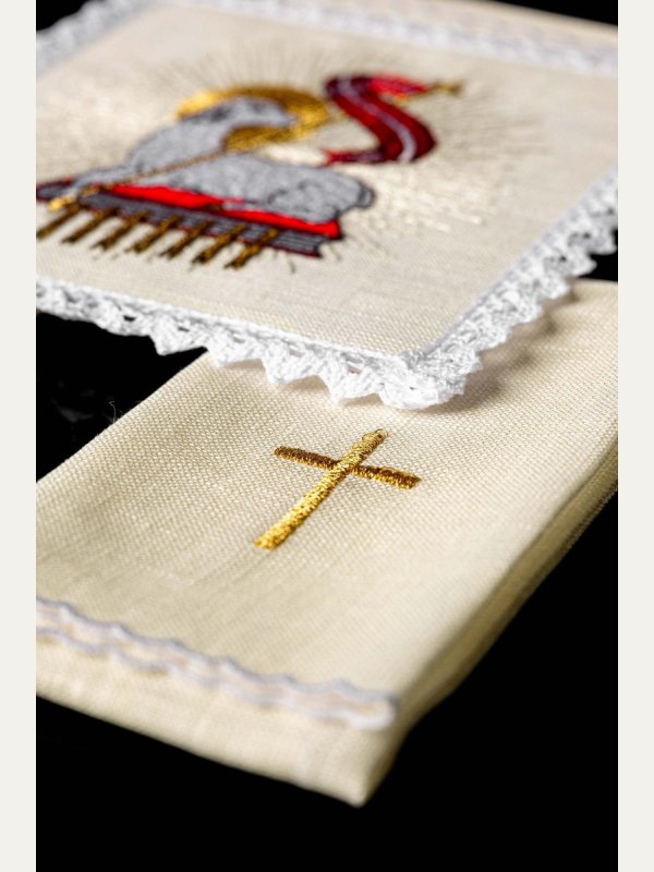 Bielizna kielichowa, lniana, haft Baranek (117H) 3