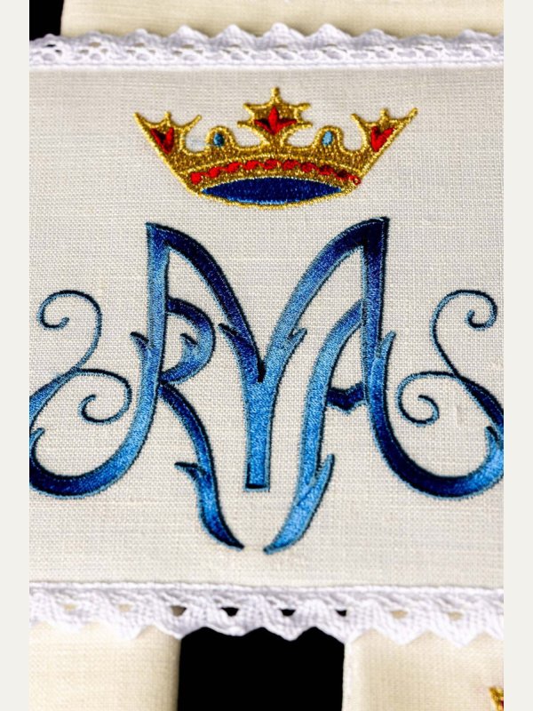 Bielizna kielichowa, lniana, haft Maryjny (126H) 4
