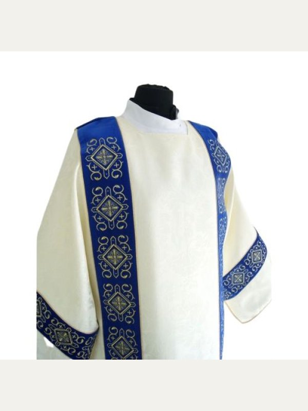 Dalmatyka materiał żakard, aksamitne niebieskie pasy (05) 2
