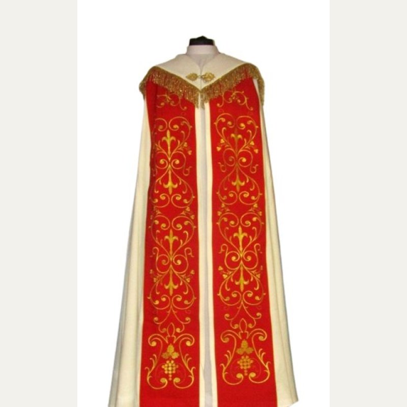 Kapa haftowana kremowo - czerwona - ornament (4)