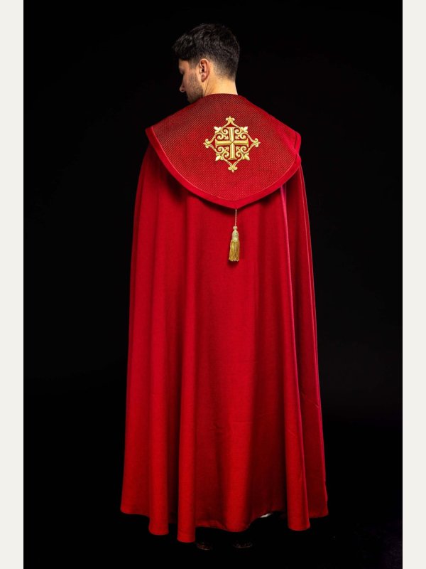 Kapa liturgiczna czerwona, haftowana, aksamitny czerwony pas (32H) 5