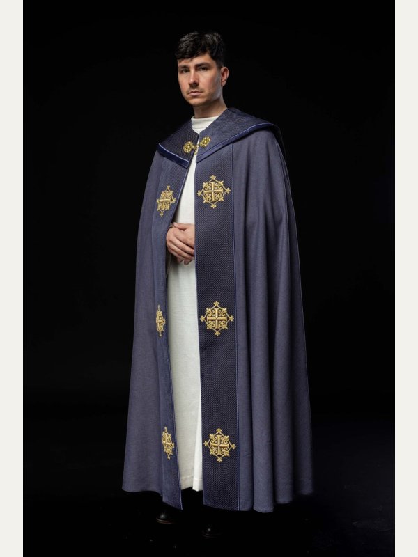 Kapa liturgiczna fioletowa, haftowana, aksamitny fioletowy pas (31H) 7