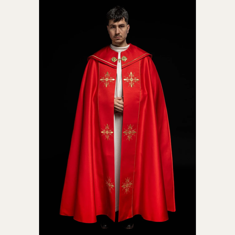 Kapa liturgiczna haftowana Krzyż - czerwona (39)
