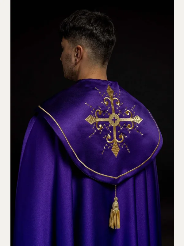Kapa liturgiczna haftowana Krzyż - fioletowa (40) 2