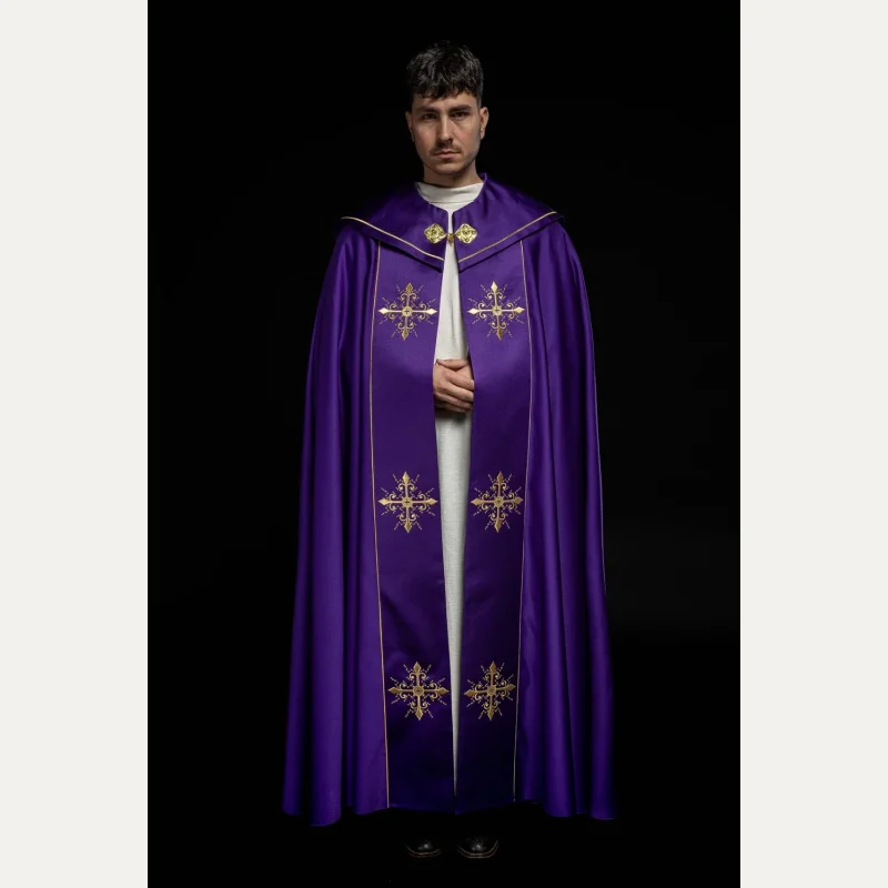 Kapa liturgiczna haftowana Krzyż - fioletowa (40)