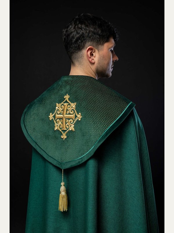 Kapa liturgiczna zielona, haftowana, aksamitny zielony pas (33H) 4