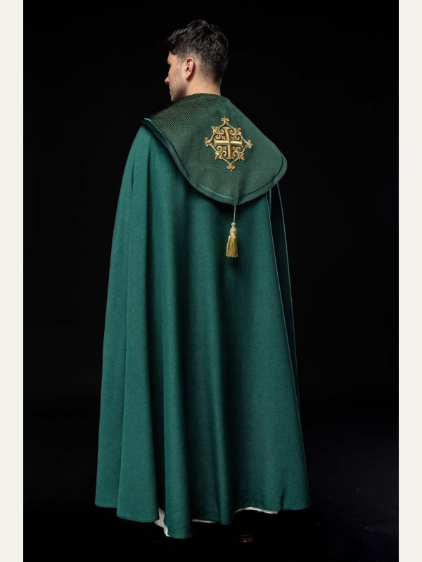 Kapa liturgiczna zielona, haftowana, aksamitny zielony pas (33H) 5