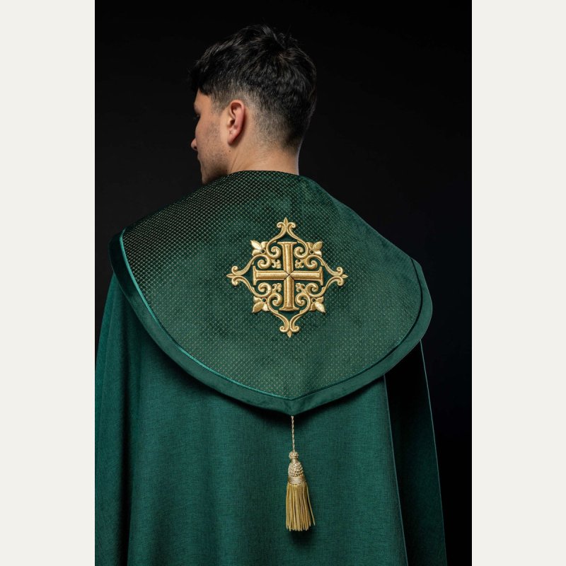 Kapa liturgiczna zielona, haftowana, aksamitny zielony pas (33H)