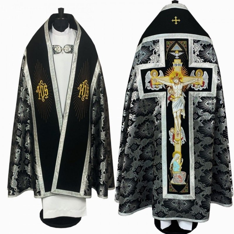 Kapa rzymska czarno-srebrna Chrystus Ukrzyżowany