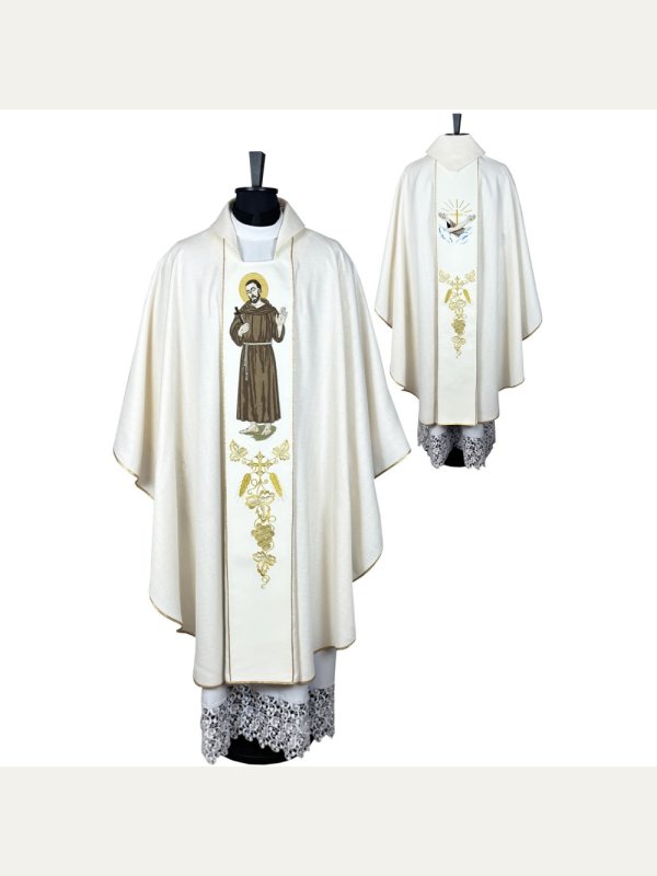 Komplet ornat haftowany, stuła, bielizna kielichowa, palka - Święty Franciszek 4