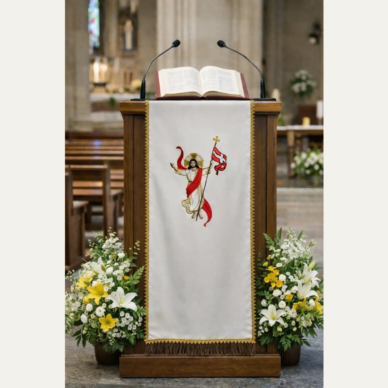 Lektorium wielkanocne białe - Chrystus Zmartwychwstały 160cm x 60 cm