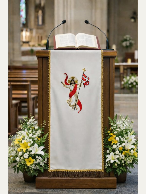 Lektorium wielkanocne białe - Chrystus Zmartwychwstały 160cm x 60 cm