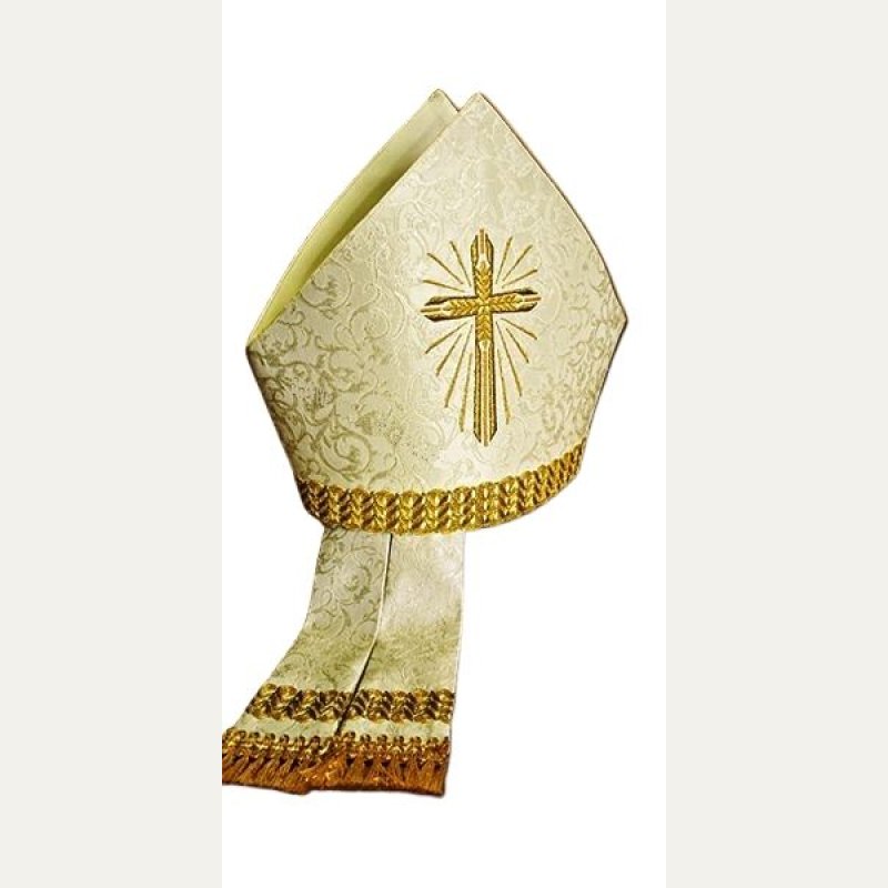 Mitra biskupia, haftowany Krzyż - tkanina żakard
