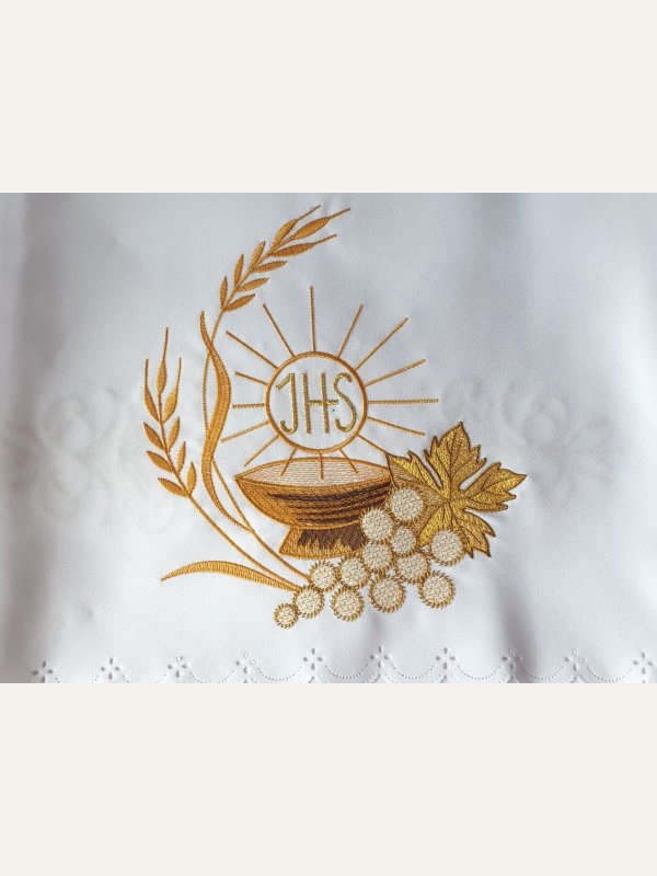 Obrus ołtarzowy haftowany Kielich z Hostią (IHS) 3