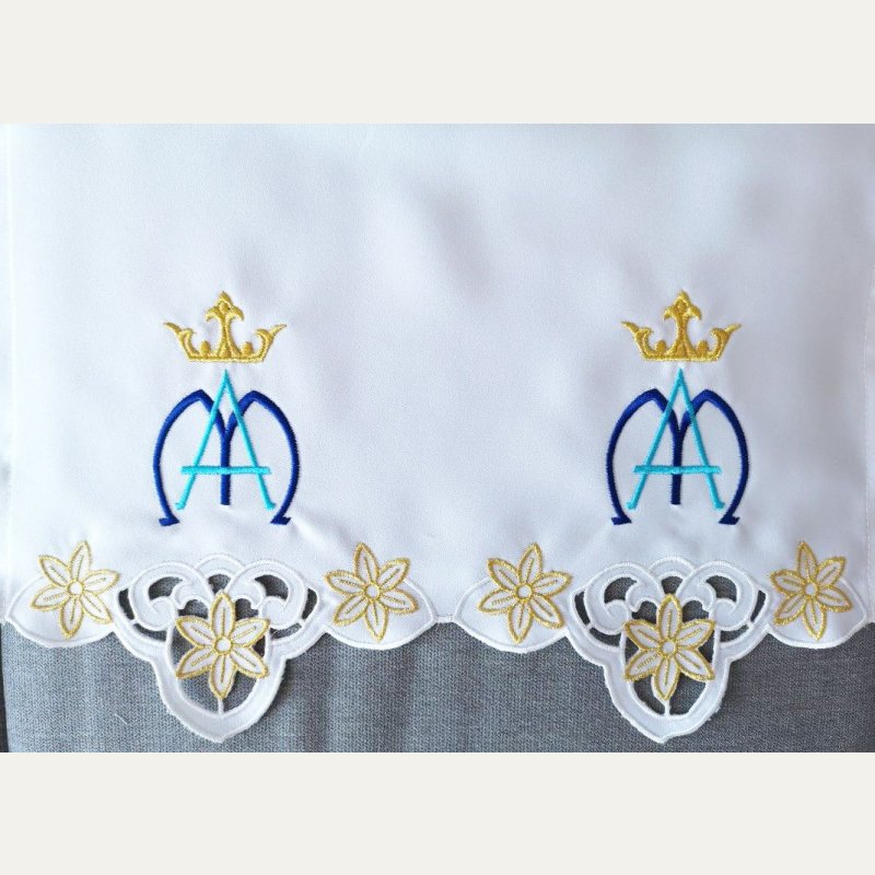 Obrus ołtarzowy haftowany - wzór maryjny