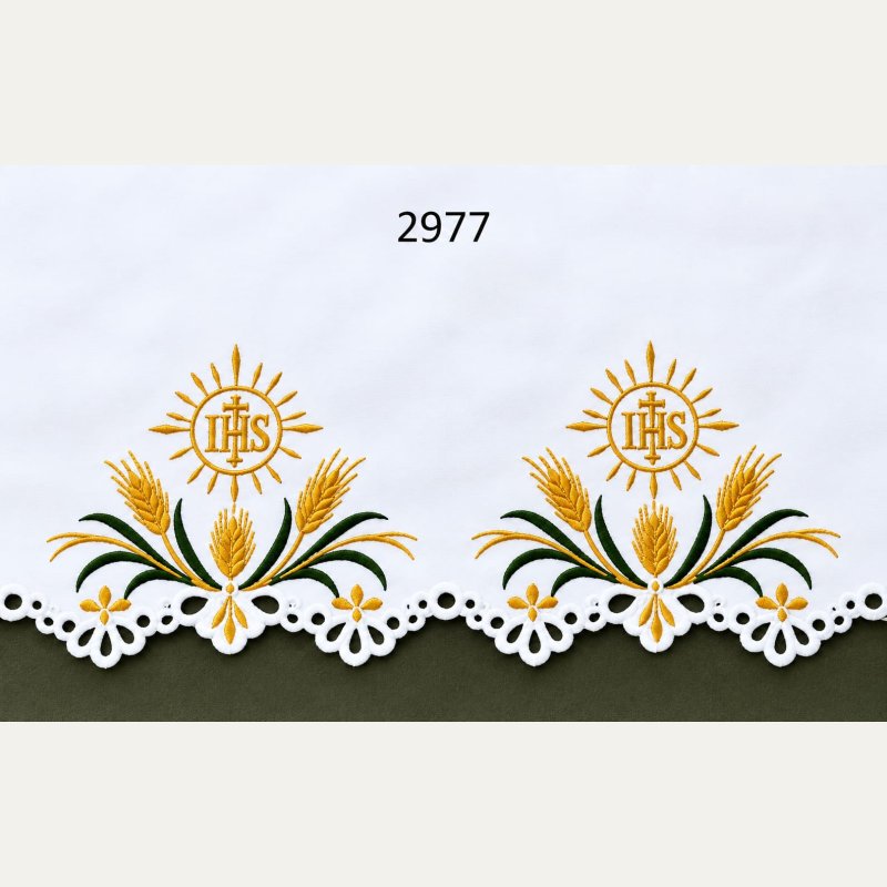 Obrus ołtarzowy, wzór eucharystyczny - haftowany IHS, kłosy
