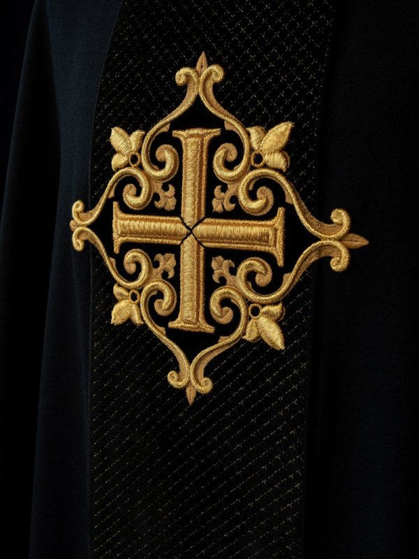 Ornat haftowany czarny, aksamit, symbol krzyża 5
