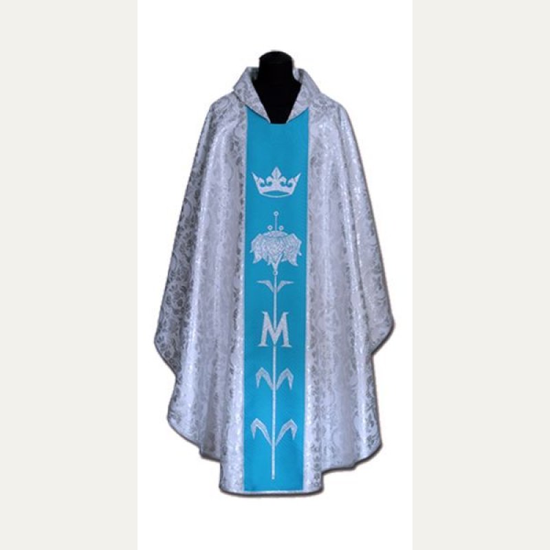 Ornat Maryjny niebieski + ornament srebrny