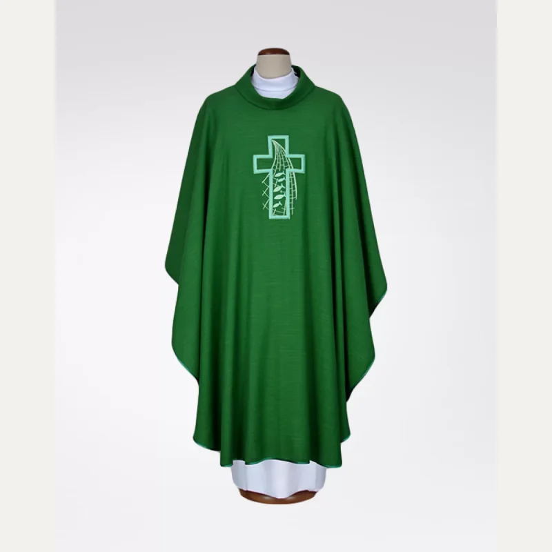 Ornat zielony haftowany - tkanina len