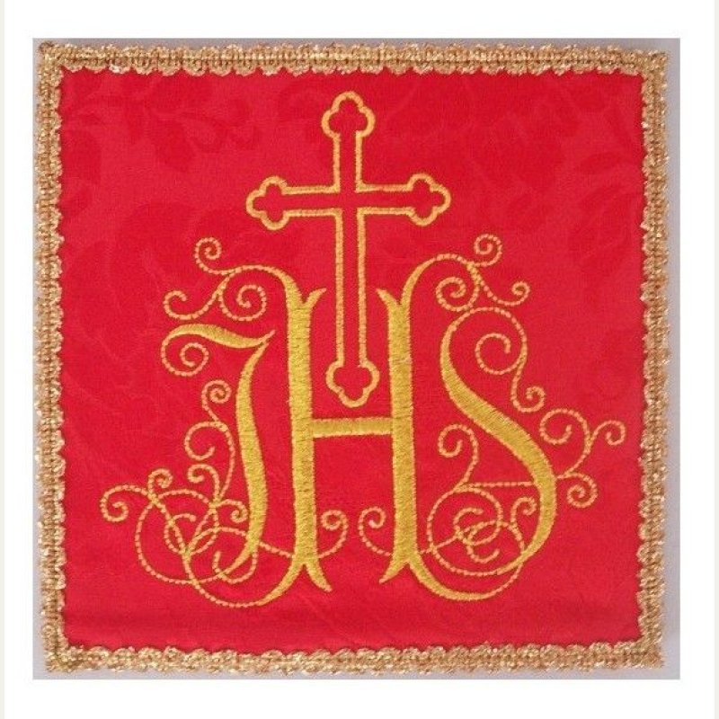 Palka haftowana czerwona - IHS + Krzyż