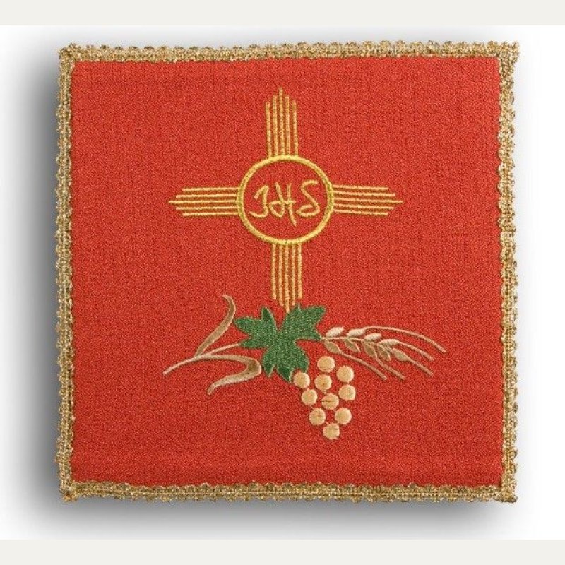 Palka haftowana czerwona - IHS w kole, krzyż , kłosy