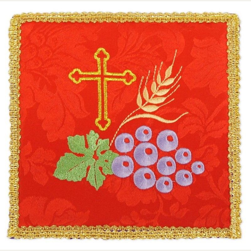 Palka haftowana czerwona - Krzyż, winogrono, kłosy