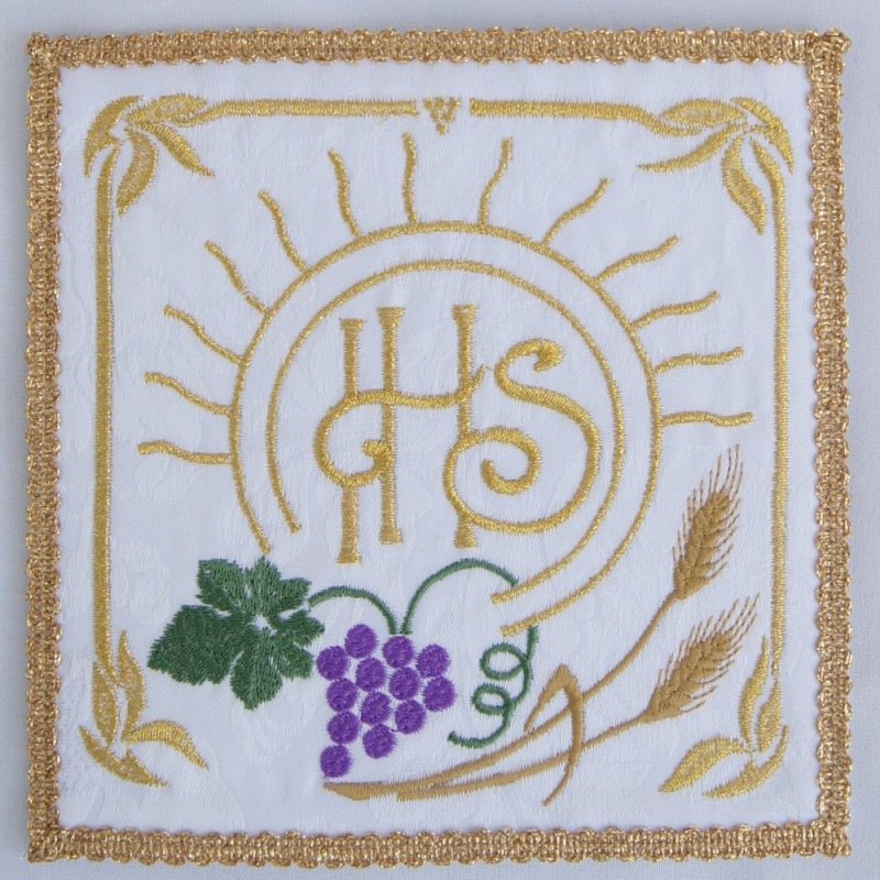 Palka haftowana ecru - IHS, kłosy, winogrono