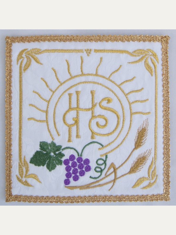 Palka haftowana ecru - IHS, kłosy, winogrono