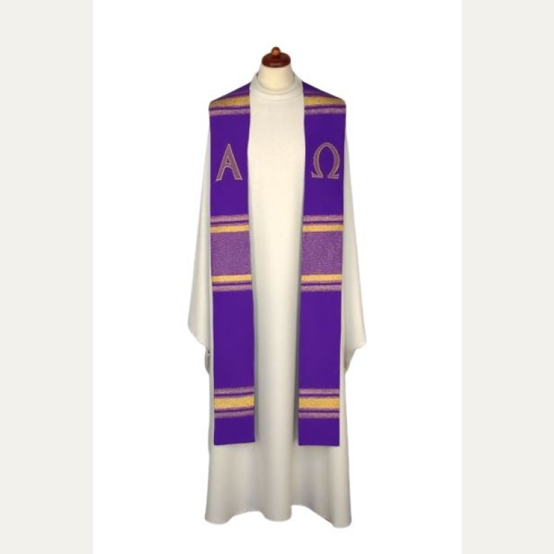 Stuła haftowana Alfa i Omega - kolory liturgiczne (8)