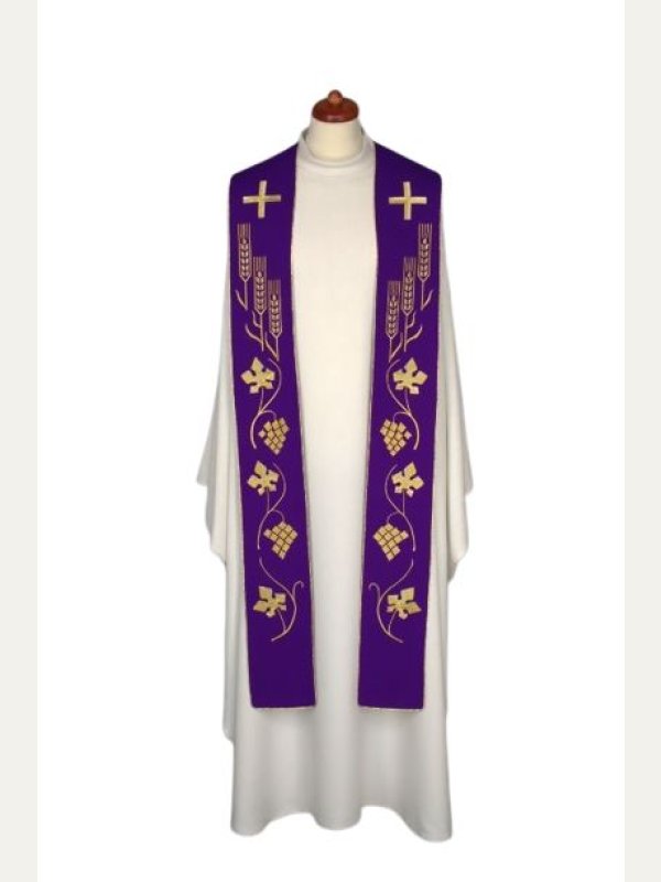 Stuła haftowana do koncelebry - kolory liturgiczne, bogaty haft (1) 2