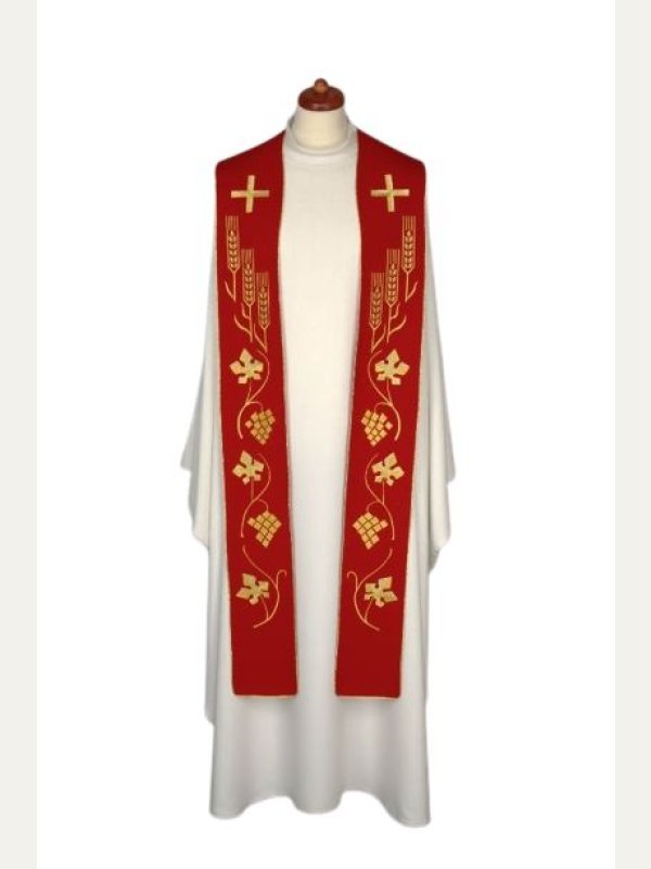 Stuła haftowana do koncelebry - kolory liturgiczne, bogaty haft (1) 4