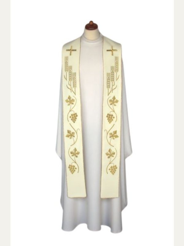 Stuła haftowana do koncelebry - kolory liturgiczne, bogaty haft (1)
