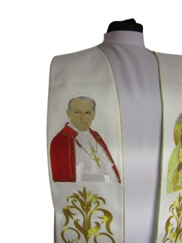 Stuła haftowana Jan Paweł II i Matka Boża Częstochowska 2