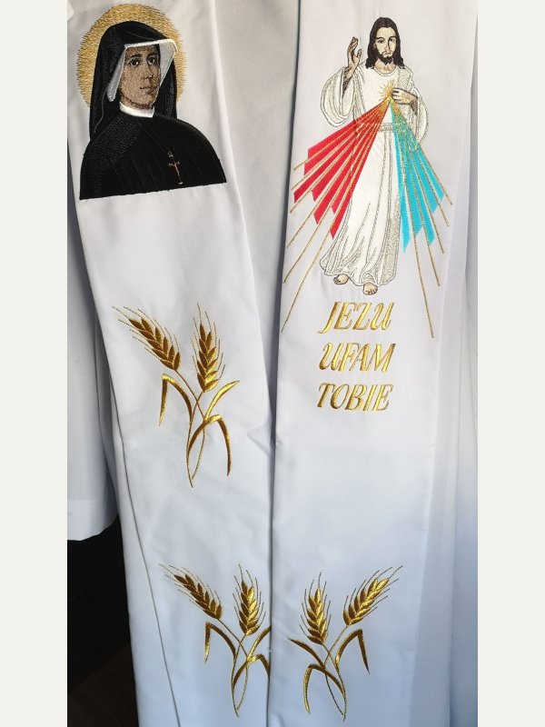 Stuła haftowana  Jezus Miłosierny, Święta Faustyna 4