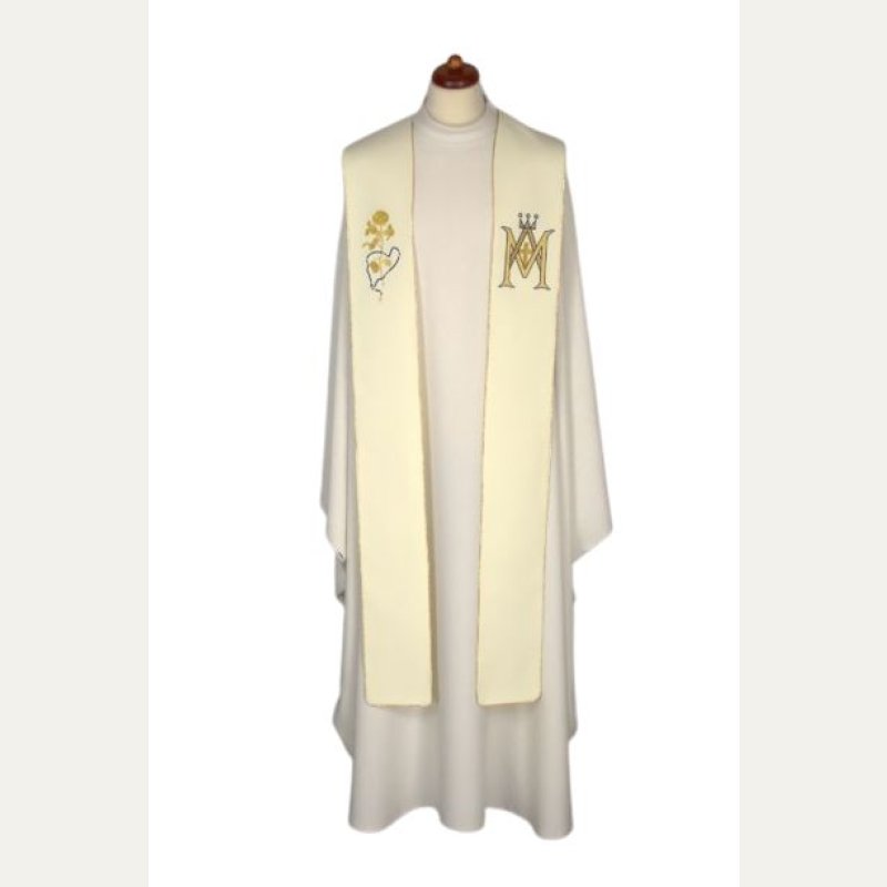 Stuła haftowana Maryjna - Emblemat M, korona (15)