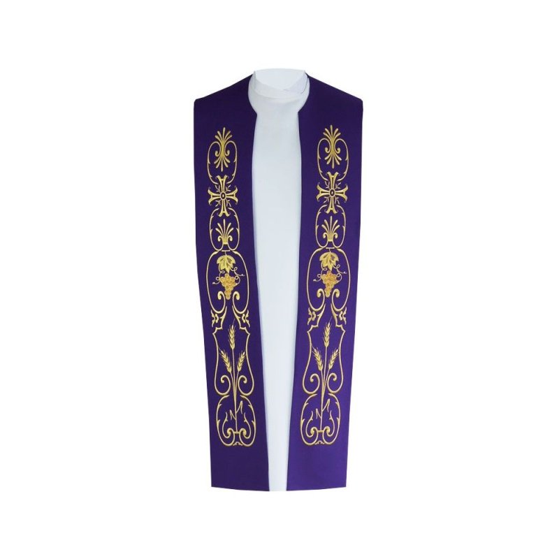 Stuła kapłańska bawełniana - złoty haft - kolory liturgiczne