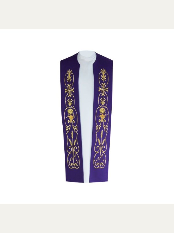 Stuła kapłańska bawełniana - złoty haft - kolory liturgiczne