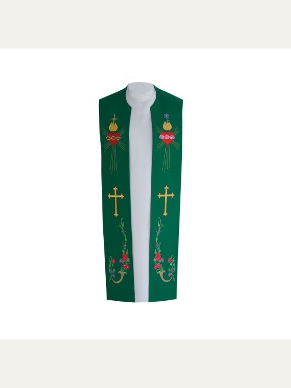 Stuła kapłańska haftowana - Serce, Krzyż (bawełna) 2