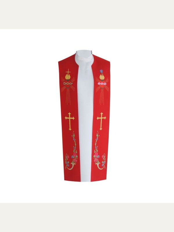 Stuła kapłańska haftowana - Serce, Krzyż (bawełna) 4