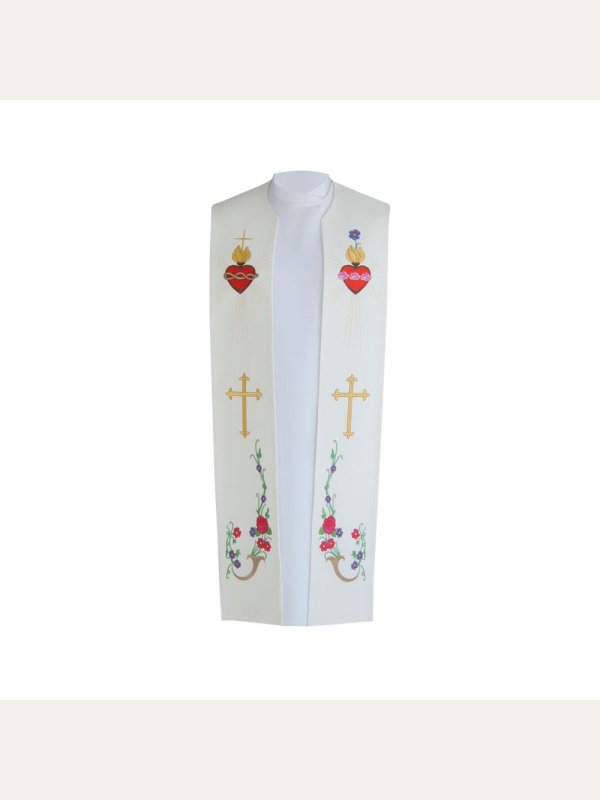 Stuła kapłańska haftowana - Serce, Krzyż (bawełna)
